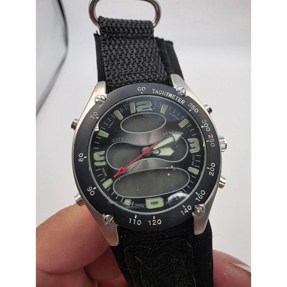 Athletic Works Mens Ana-Digi Watch‎ Black Nylon Strap 3ATM Water Resistant 3338